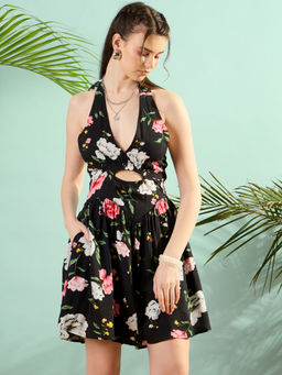 KASSUALLY - Black Floral Playsuit