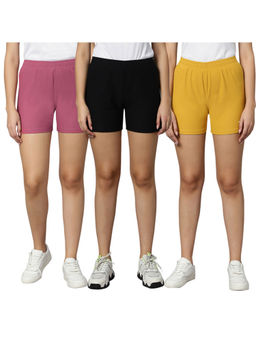 Omtex - JILL Plain Athletic Shorts for Women Black-Mustard-Rosewood (Pack of 3)