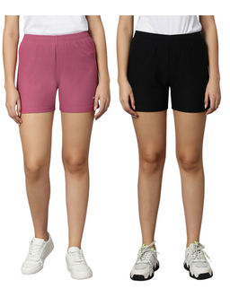 Omtex - JILL Plain Athletic Running Shorts for Women Black - Roswood (Pack of 2)