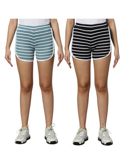 Omtex - PIXY Stripe Casual Wear Shorts for Women Black-Grey (Pack of 2)