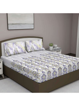 GM - Purple Ornamental 180 Tc Cotton Queen Bedsheet With 2 Pillow Covers