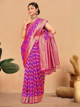 Odette - Pink Silk Blend Saree with Unstitched Blouse