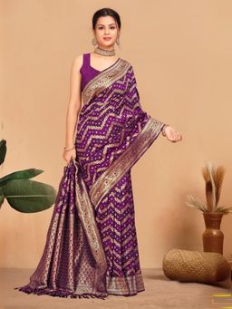 Odette - Purple Silk Blend Saree with Unstitched Blouse