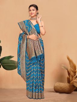 Odette - Blue Silk Blend Saree with Unstitched Blouse