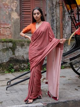 Suta - Maroon Pure Cotton Color block Saree Without Blouse Piece