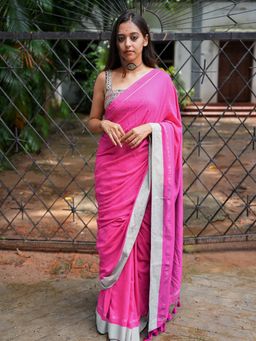 Suta - Pink Pure Cotton Solid Design Saree Without Blouse Piece