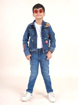 KiddoPanti - Boys Blue Half Sleeve Tee and Denim Jeans and Denim Jacket (Set of 3)