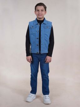 KiddoPanti - Boys Turtle Neck Full Sleeve T-Shirt and Jeans and Denim Jacket (Set of 3)