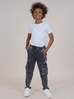 KiddoPanti - Boys White Solid Tee and Cargo Pocket Denim Jean (Set of 2)