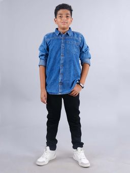 KiddoPanti - Boys Blue Full Sleeve Denim Shirts and Jean (Set of 2)