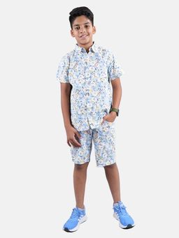 KiddoPanti - Boys Blue Printed Half Sleeve Shirt and Shorts (Set of 2)