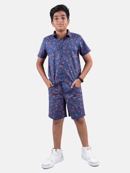 KiddoPanti - Boys Navy Blue Half Sleeve Shirt and Shorts (Set of 2)