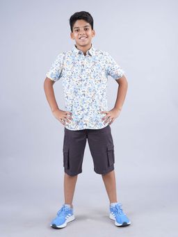 KiddoPanti - Boys Blue Printed Half Sleeve Shirt and Cargo Short (Set of 2)
