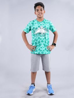 KiddoPanti - Boys Green Dino Printed T-Shirt and Short (Set of 2)