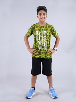 KiddoPanti - Boys Green Space Walk Printed Tee and Basic Short (Set of 2)