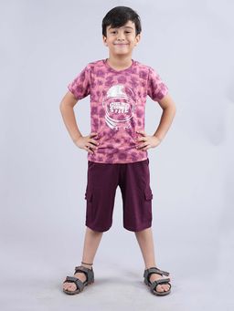 KiddoPanti - Boys Pink Space Helmet Printed Tee and Cargo Short (Set of 2)
