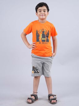 KiddoPanti - Boys Orange Be Ready Printed Tee and Shorts (Set of 2)