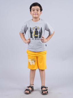 KiddoPanti - Boys Grey Be Ready Printed T-Shirt and Shorts (Set of 2)