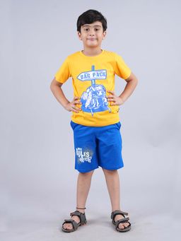 KiddoPanti - Boys Yellow Bag Pack Printed Tee and Shorts (Set of 2)