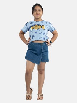 KiddoPanti - Girls Crop Tie and Dye Tee and Denim Over Lap Skorts (Set of 2)