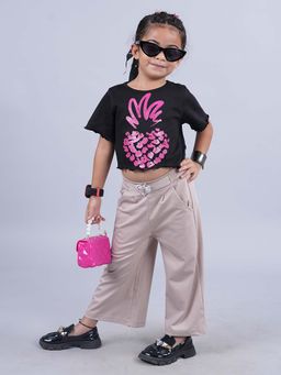 KiddoPanti - Girls Black Crop Tee and Wide Leg Pant (Set of 2)