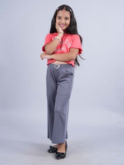 KiddoPanti - Girls Red Crop T-Shirt and Wide Leg Pant (Set of 2)