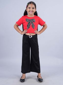 KiddoPanti - Girls Red Crop Tee and Wide Leg Pant (Set of 2)
