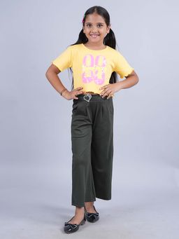 KiddoPanti - Girls Yellow Crop T-Shirt and Wide Leg Pant (Set of 2)
