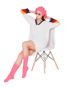Bharatasya - Pink Fine Knitted Beret Cap and Woolen Socks (Set of 2)