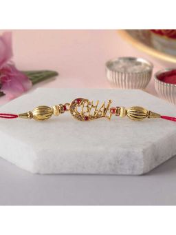 eCraftIndia - Golden & Red "Bhai" Fancy Designer Rakhi with Roli Chawal