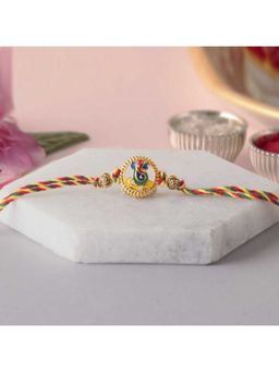 eCraftIndia - Colorful Religious Lord Ganesha Rakhi for Brother with Red, Green, Yellow Roli Chawal