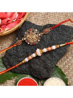 eCraftIndia - religious Radha Krishna Playing Flute and Pearls Designer Rakhi's with Roli Chawal
