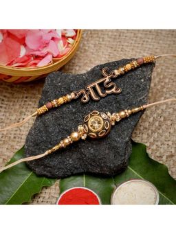 eCraftIndia - Golden "Bhai" Word and Pearls Designer Rakhi's with Roli Chawal