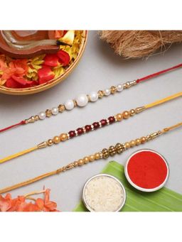 eCraftIndia - White, Red & Golden Pearl Designer Rakhi's with Roli Chawal