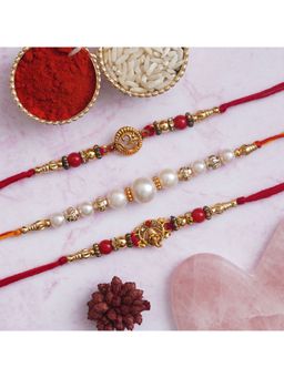 eCraftIndia - Red & White Pearls, Om Symbol, Lord Ganesha Religious Designer Rakhi's with Roli Chawal
