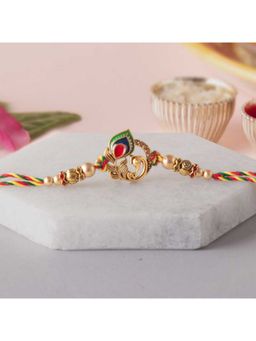 eCraftIndia - Golden Peacock Colorful Feathers Designer Rakhi for Brother with Roli Chawal