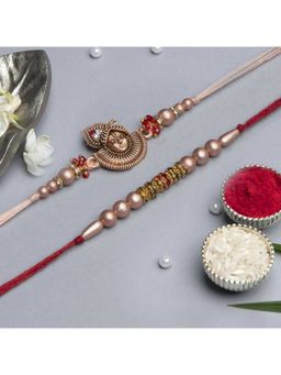 eCraftIndia - Golden & Red Religious Lord Shrinathji and Pearl Rakhi's with Roli Chawal