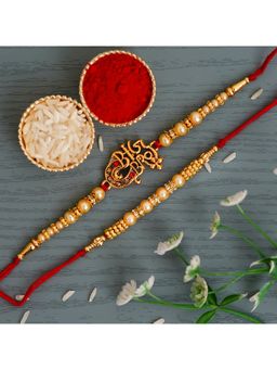 eCraftIndia - Red & Golden Big Bro and Designer Pearl Rakhi's with Roli Chawal