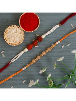 eCraftIndia - Rudraksha Pearls Designer Rakhi's with Roli Chawal