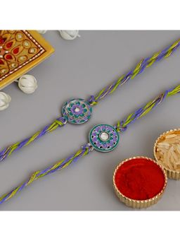 eCraftIndia - Purple & Green Floral Designer Rakhi's with Roli Chawal
