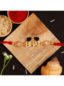 eCraftIndia - Red & Black Goggle with Bhai Word Fancy Designer Rakhi for Brother with Roli Chawal