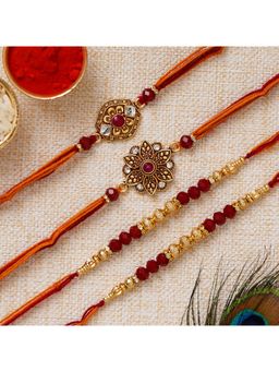 eCraftIndia - brown & Golden Floral, Beads, Pearl, Diamond Designer Rakhi's with Roli Chawal