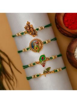 eCraftIndia - Radha Krishna Playing Flute, Peacock, Krishna Flute, Religious Rakhi's with Roli Chawal
