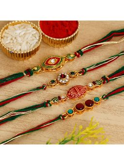 eCraftIndia - Multicolour Kundan Designer Rakhi's with Roli Chawal