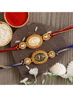 eCraftIndia - Red & Blue Designer Kundan Rakhi's with Roli Chawal