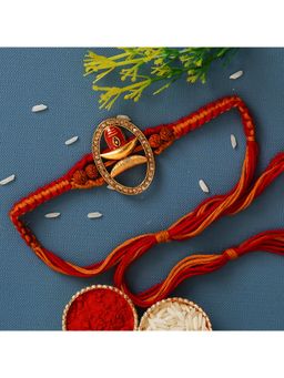 eCraftIndia - Red & Orange Shivling Religious Rakhi for Brother with Roli Chawal