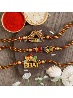 eCraftIndia - multicolour Veera, Bro, Bhai, Brother Theme Fancy Designer Rakhi's with Roli Chawal