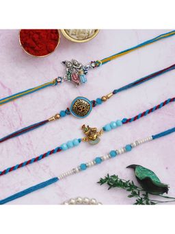 eCraftIndia - radha Krishna Playing Flute, Om, Shrinathji, Pearls Designer Rakhi's with Roli Chawal