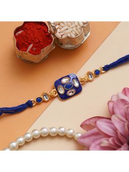 eCraftIndia - Blue and Golden Designer Rakhi for Brother with Roli Chawal