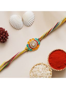 eCraftIndia - Colorful Floral Diamond Designer Rakhi for Brother with Roli Chawal
